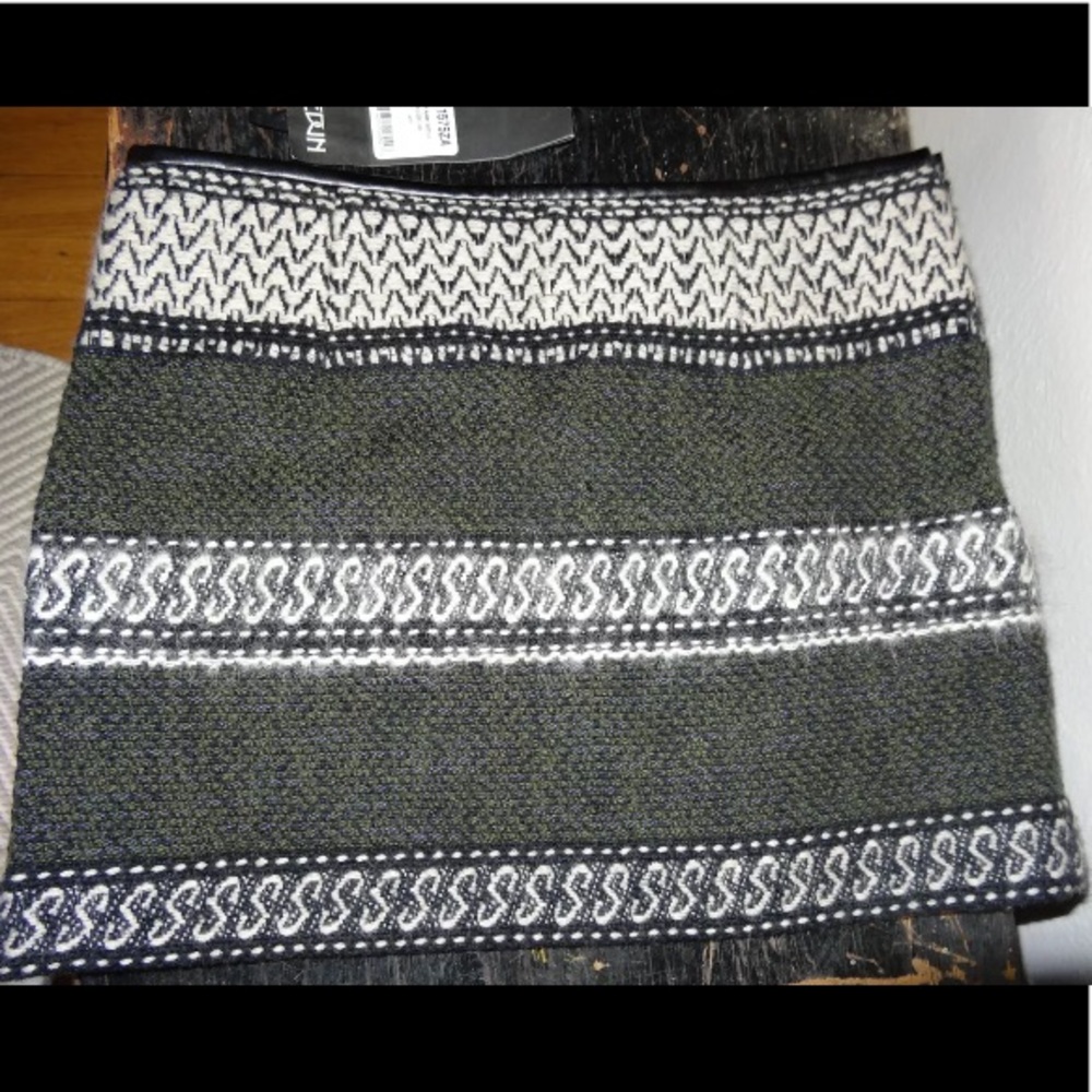 Edun wool-blend,  leather trim micro mini skirt